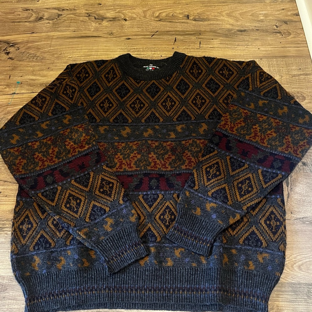 Vintage 90s Grandpa Sweater Geometric Knit Pullover - The Italian Sweater Co. XL - Picture 6 of 11